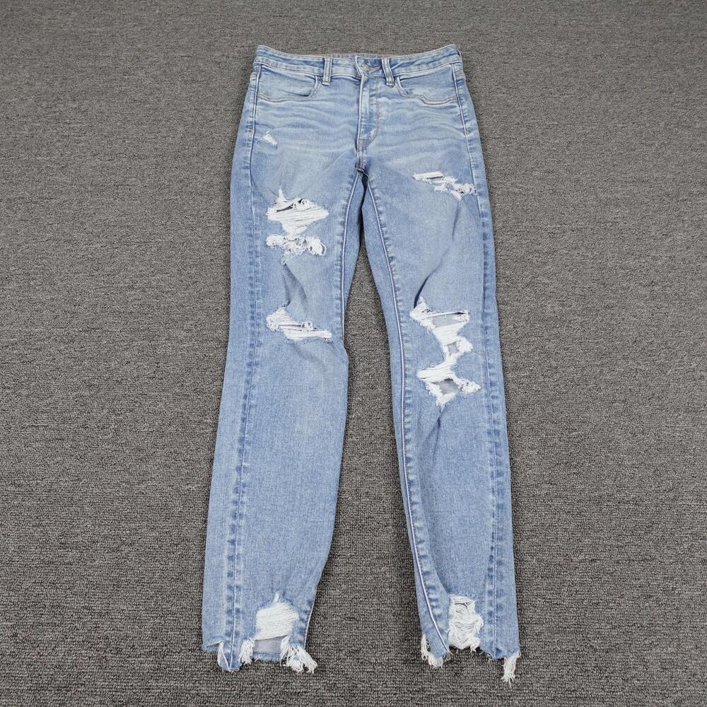 American Eagle High-Rise Jegging Jeans Womens 6 Blue Distressed Stretch 28x27